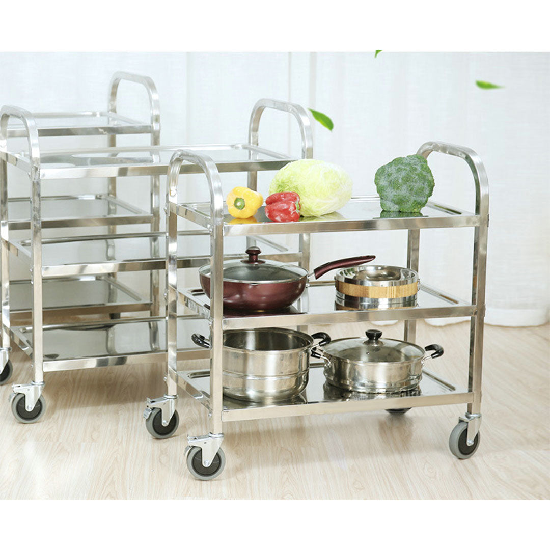 Soga 2 X 3 Tier 85x45x90cm Stainless Steel Kitchen Dinning Food Cart Trolley Utility Size Medium