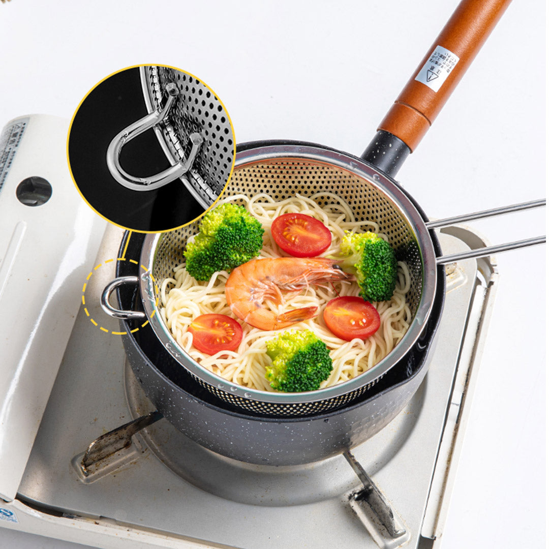 Stainless Steel Perforated Colander Fine Mesh Net Food Strainer Basket with Handle Skimmer Sieve Set