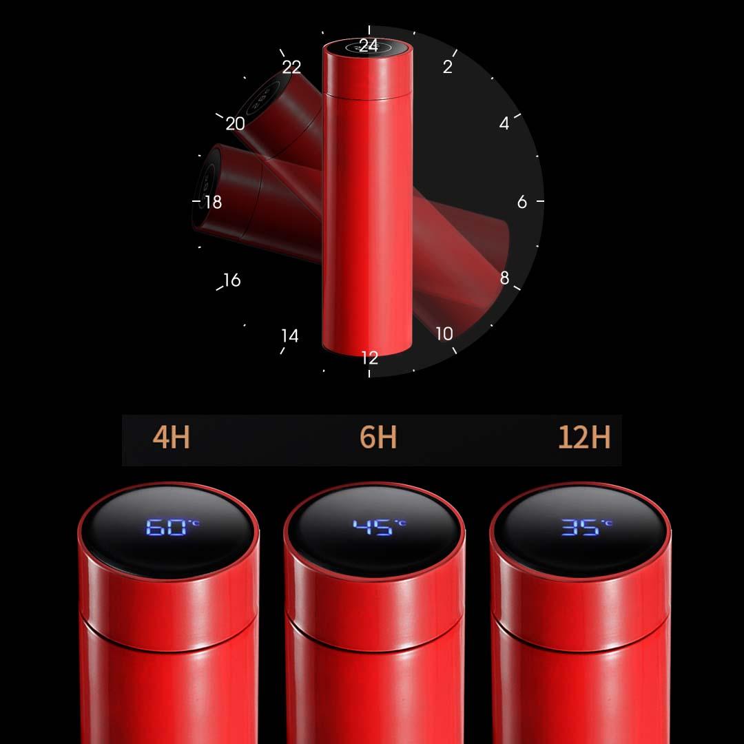 Soga 2 X 500 Ml Stainless Steel Smart Lcd Thermometer Display Bottle Vacuum Flask Thermos Red