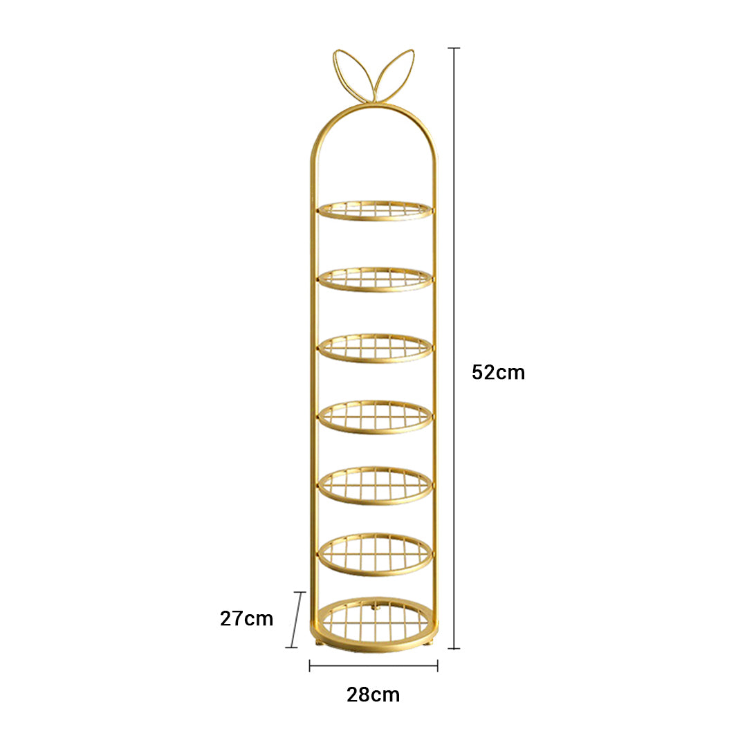 7 Tier Bunny Ears Shape Gold Plated Metal Shoe Organizer Space Saving Portable Footwear Storage Shelf