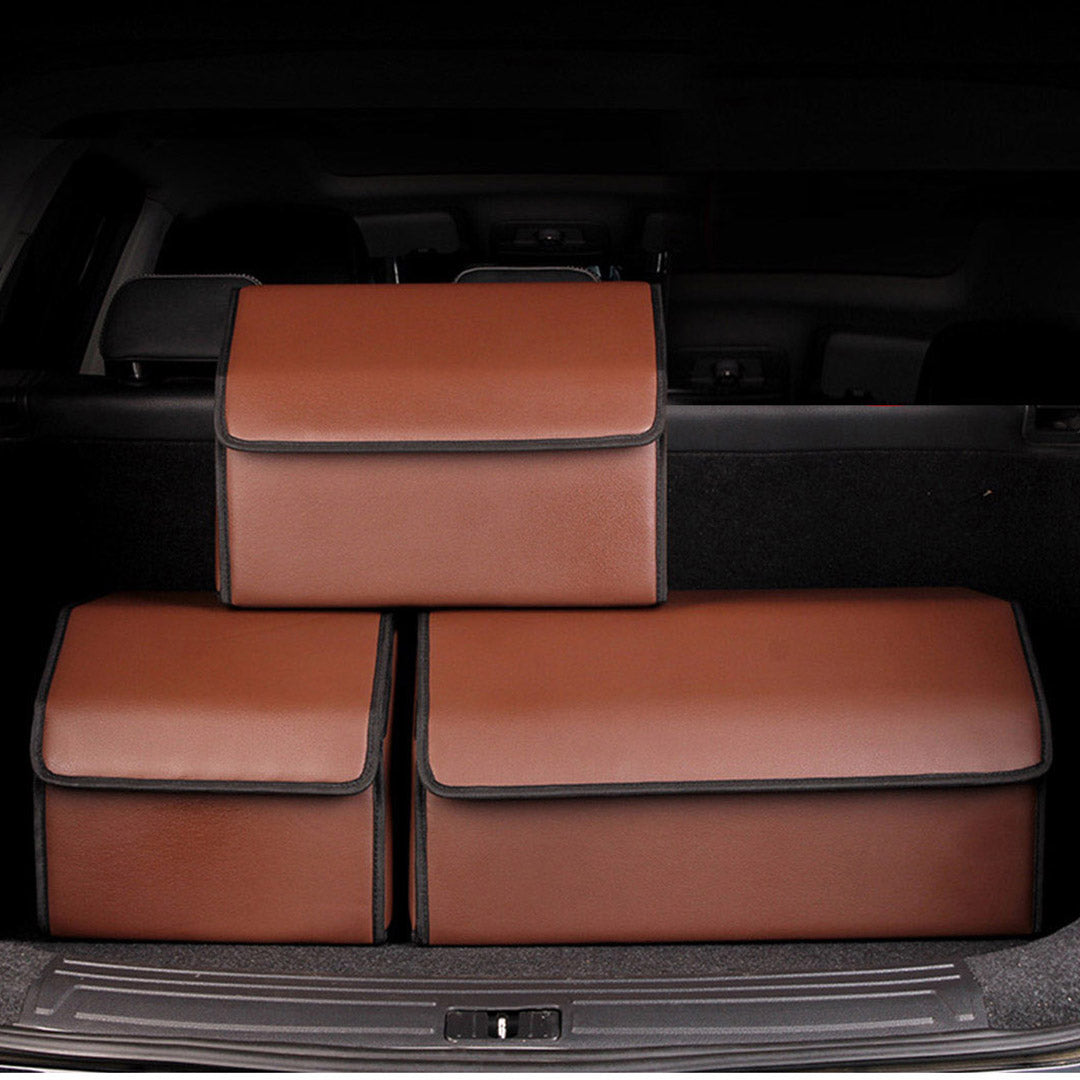 Soga 4 X Leather Car Boot Collapsible Foldable Trunk Cargo Organizer Portable Storage Box Coffee Small