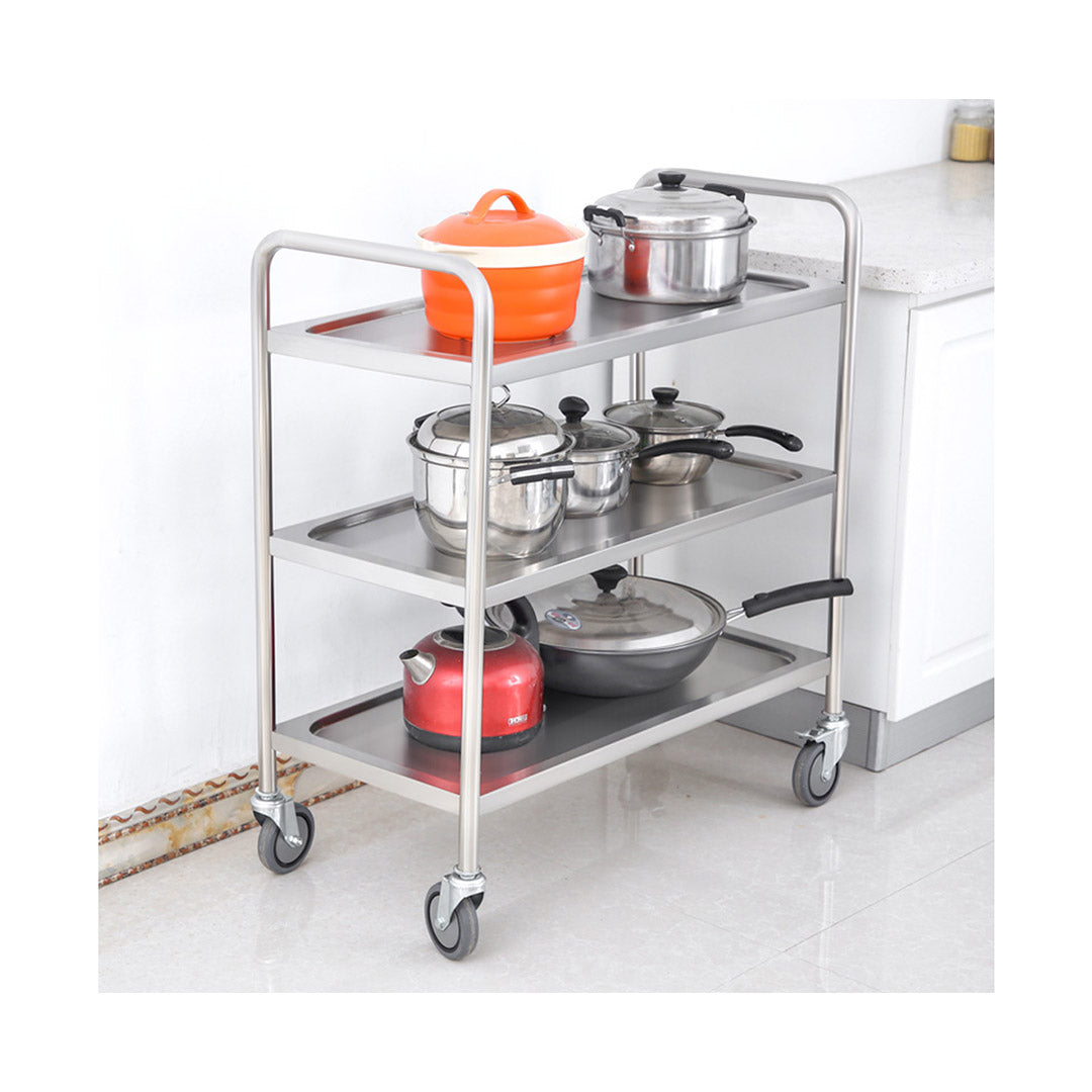 Soga 2 X 3 Tier 86x54x94cm Stainless Steel Kitchen Dinning Food Cart Trolley Utility Round Large