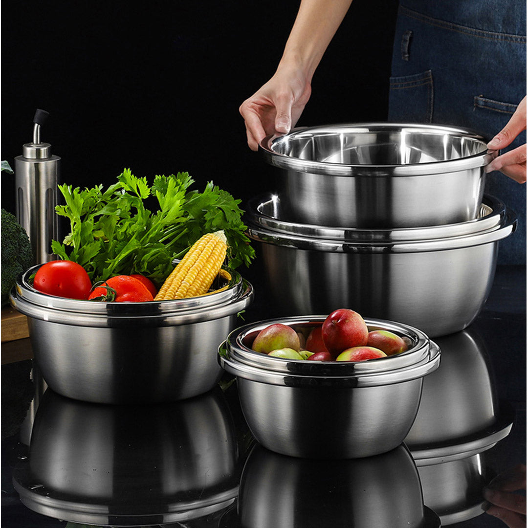 Soga 3 Pcs Deepen Polished Stainless Steel Stackable Baking Washing Mixing Bowls Set Food Storage Basin