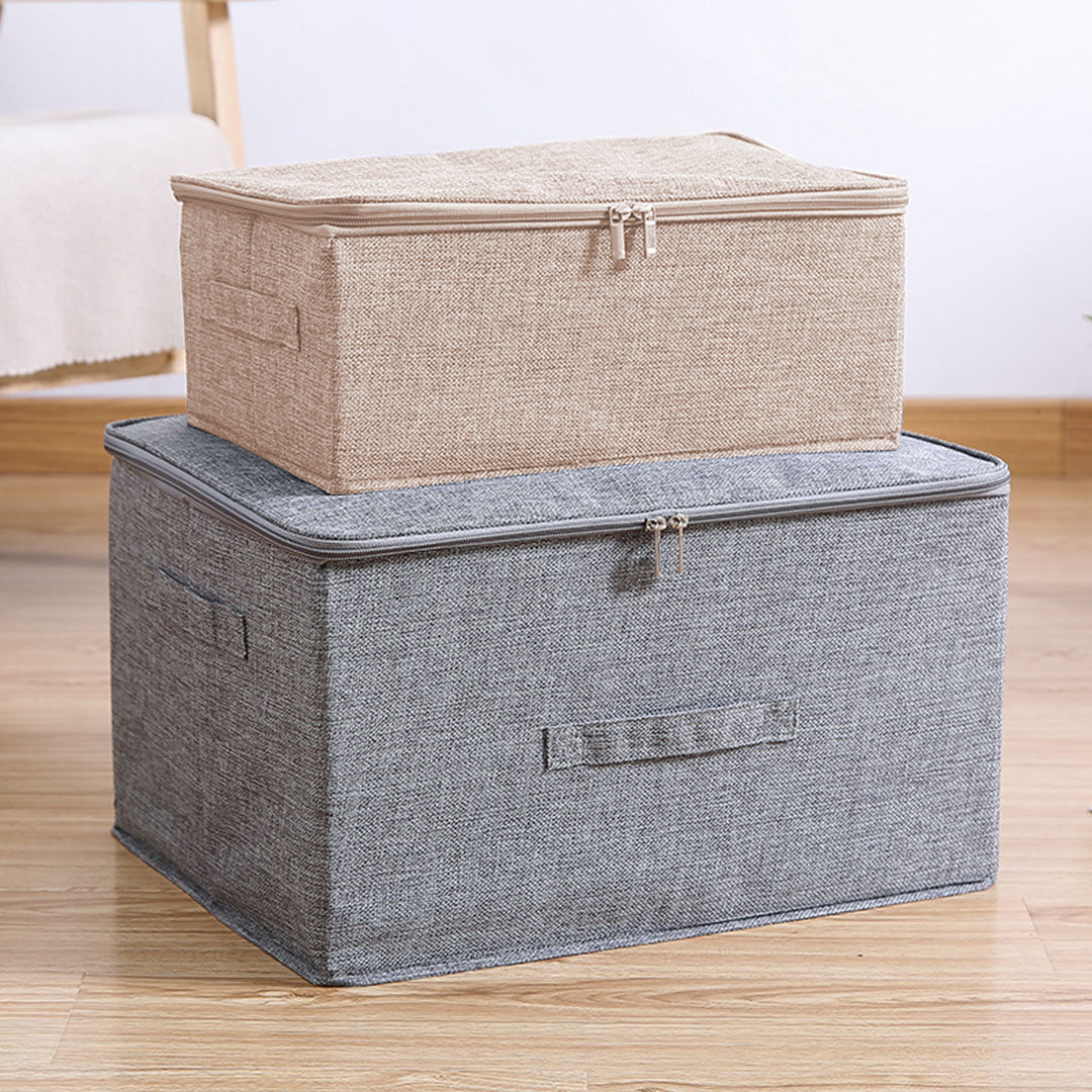 Beige Small Portable Double Zipper Storage Box Moisture Proof Clothes Basket Foldable Home Organiser