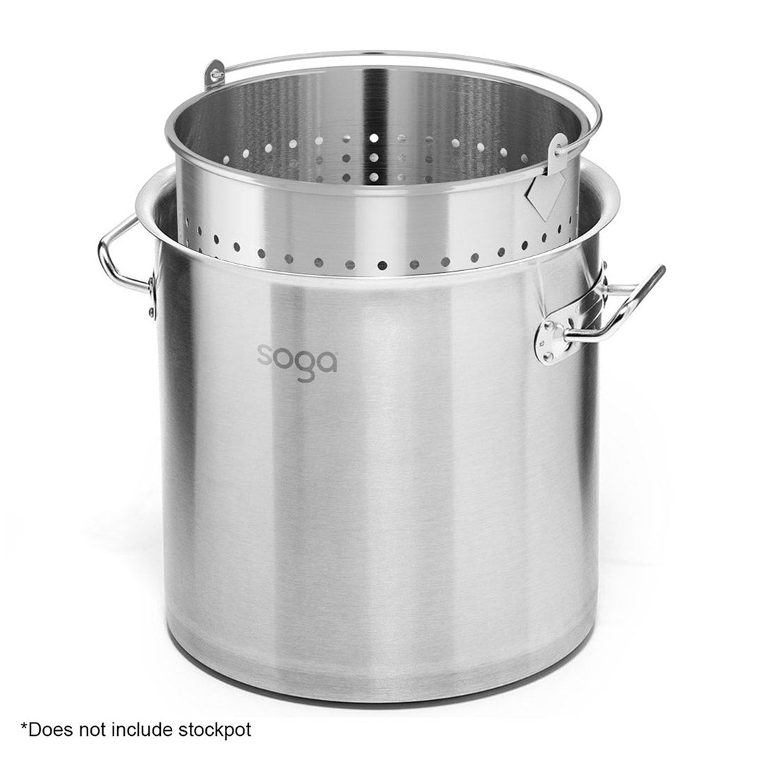 2X 98L 18/10 Stainless Steel Perforated Stockpot Basket Pasta Strainer with Handle
