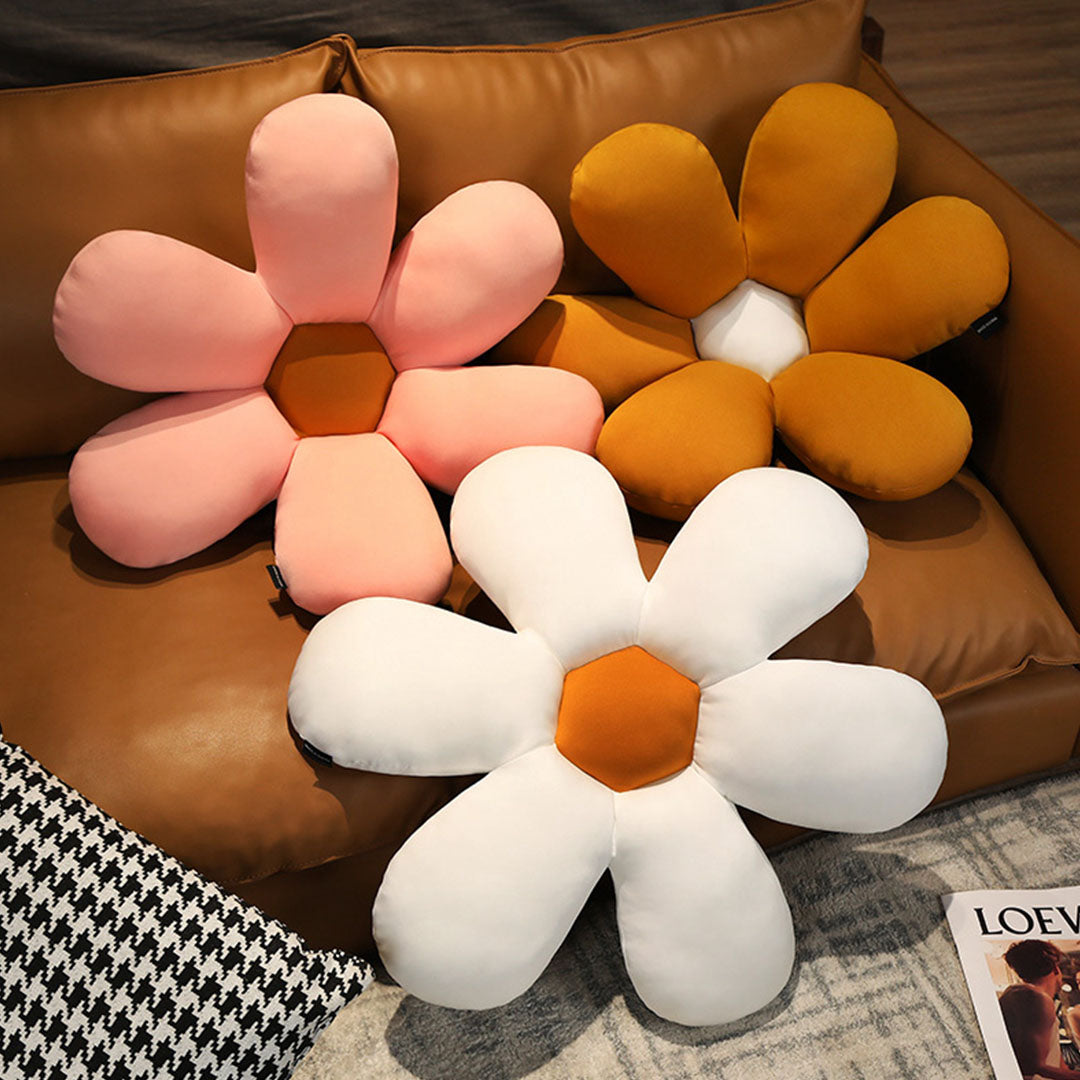 2X Coffee Daisy Flower Shape Cushion Soft Leaning Bedside Pad Floor Plush Pillow Home Decor