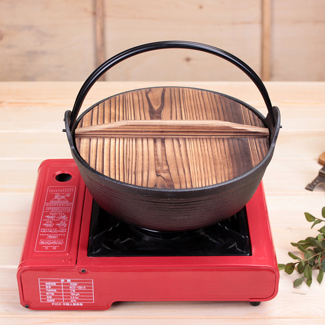 Soga 2 X 29cm Cast Iron Japanese Style Sukiyaki Tetsu Nabe Shabu Hot Pot With Wooden Lid