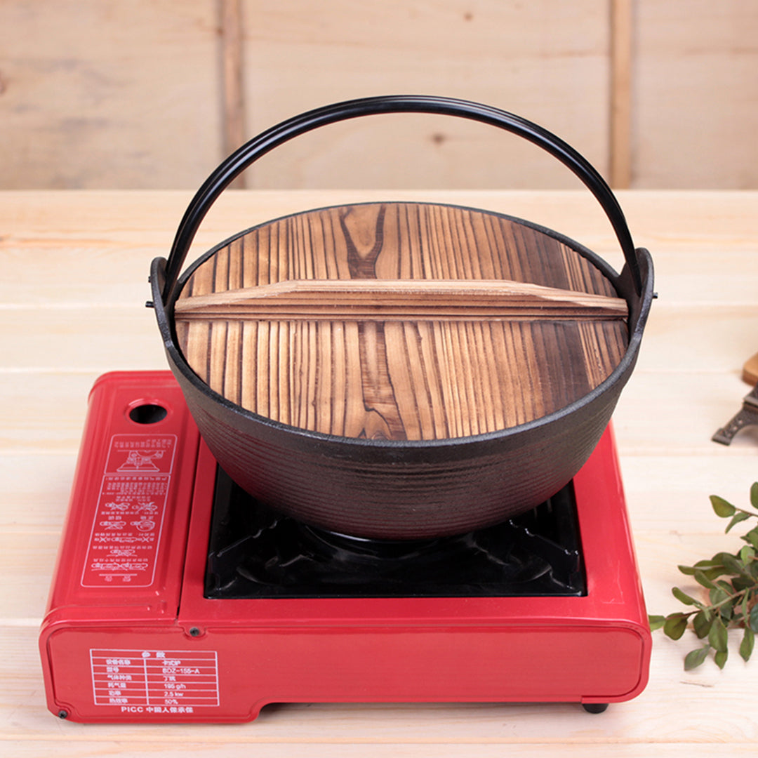 Soga 29cm Cast Iron Japanese Style Sukiyaki Tetsu Nabe Shabu Hot Pot With Wooden Lid