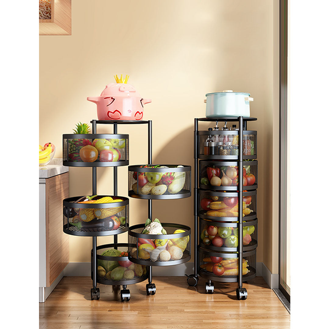 Soga 5 Tier Steel Round Rotating Kitchen Cart Multi Functional Shelves Portable Storage Organizer With Wheels