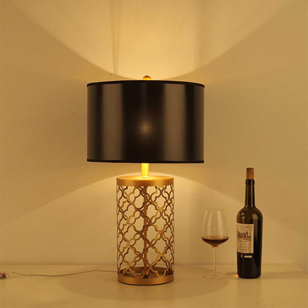 Soga Golden Hollowed Out Base Table Lamp With Dark Shade