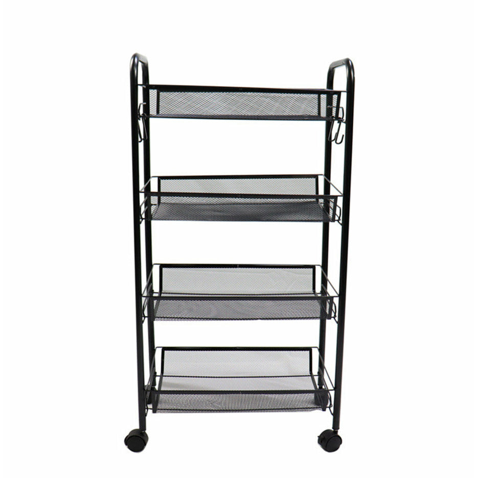 Soga 2 X 4 Tier Steel Black Bee Mesh Kitchen Cart Multi Functional Shelves Portable Storage Organizer With Wheels