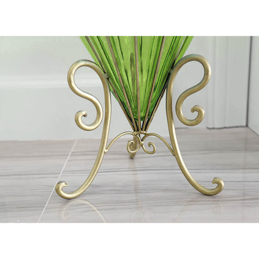 67cm Green Glass Tall Floor Vase with 10pcs White Artificial Fake Flower Set