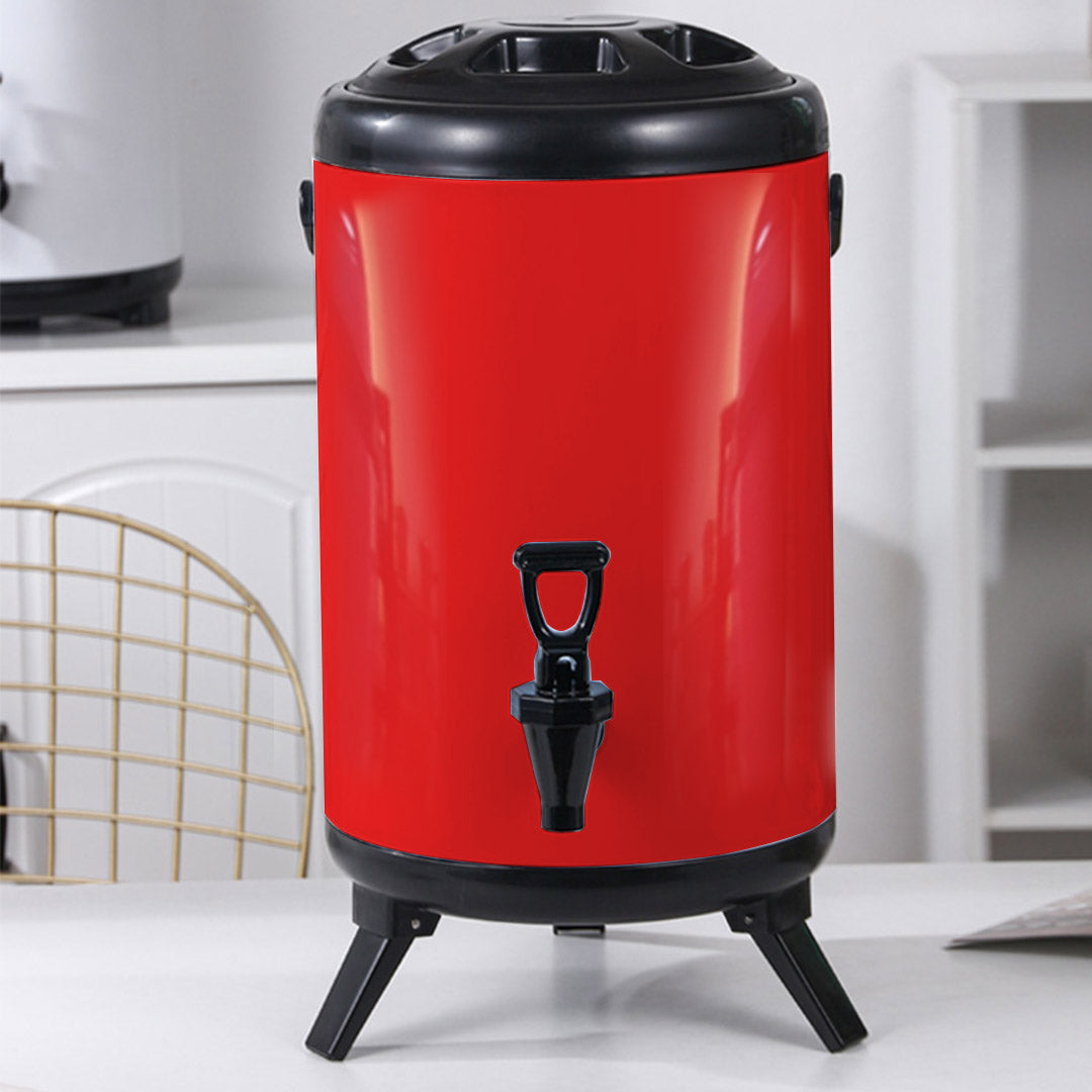 Soga 4 X 14 L Stainless Steel Insulated Milk Tea Barrel Hot And Cold Beverage Dispenser Container With Faucet Red