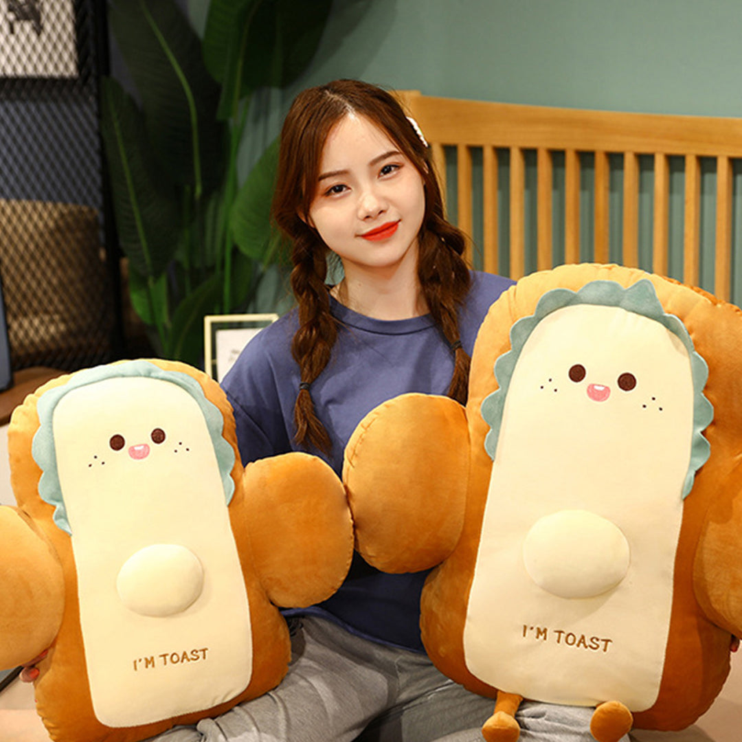 2X 58cm Smiley Face Toast Bread Cushion Stuffed Car Seat Plush Cartoon Back Support Pillow Home Decor