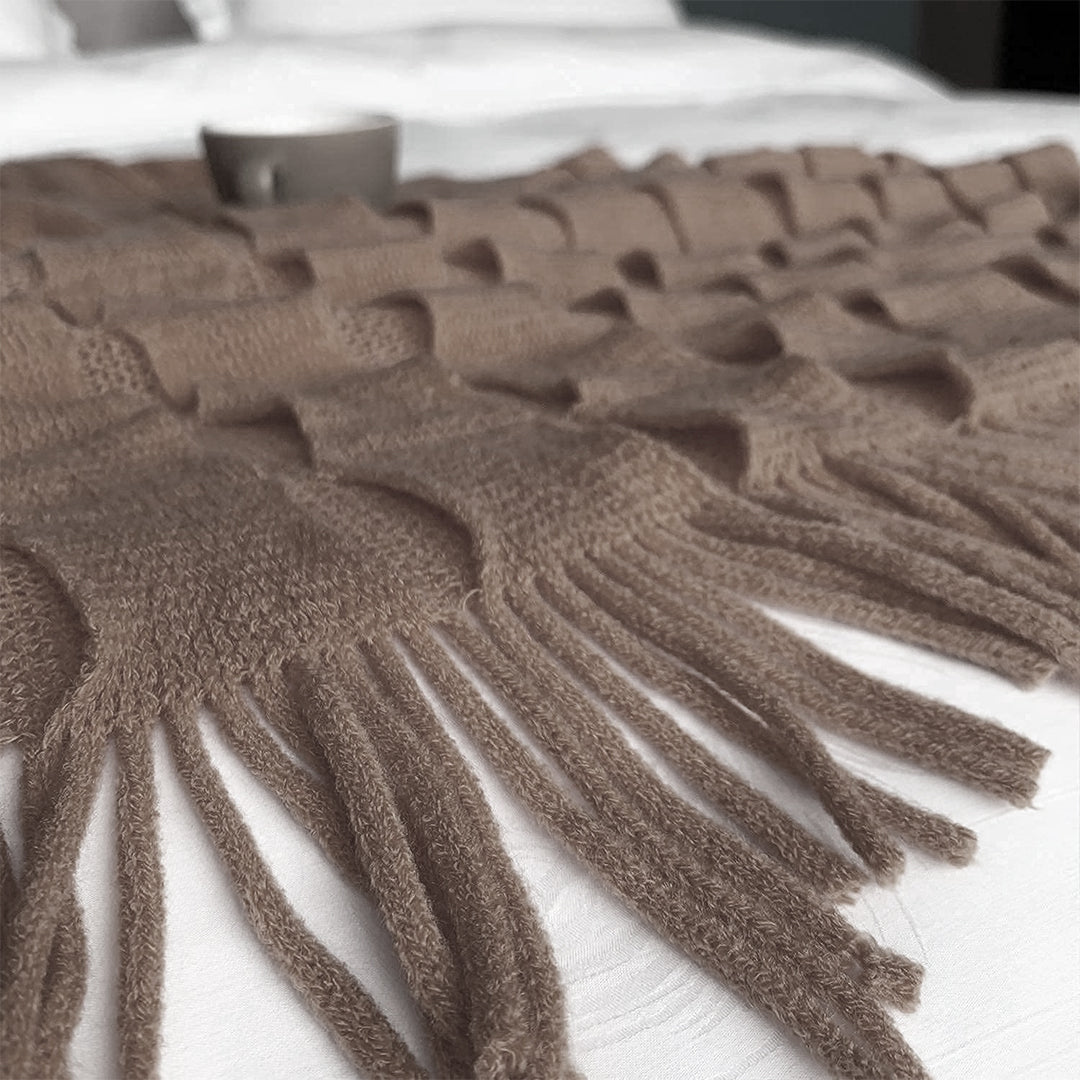 2X Coffee Textured Knitted Throw Blanket Warm Cozy Woven Cover Couch Bed Sofa Home Decor with Tassels