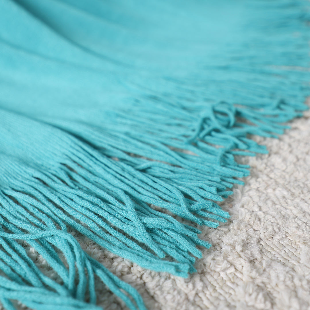 2X Teal Acrylic Knitted Throw Blanket Solid Fringed Warm Cozy Woven Cover Couch Bed Sofa Home Decor