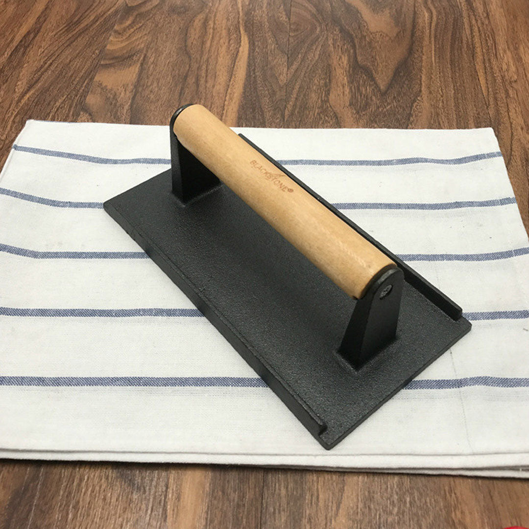 Soga Cast Iron Bacon Meat Steak Press Grill Bbq With Wood Handle Weight Plate