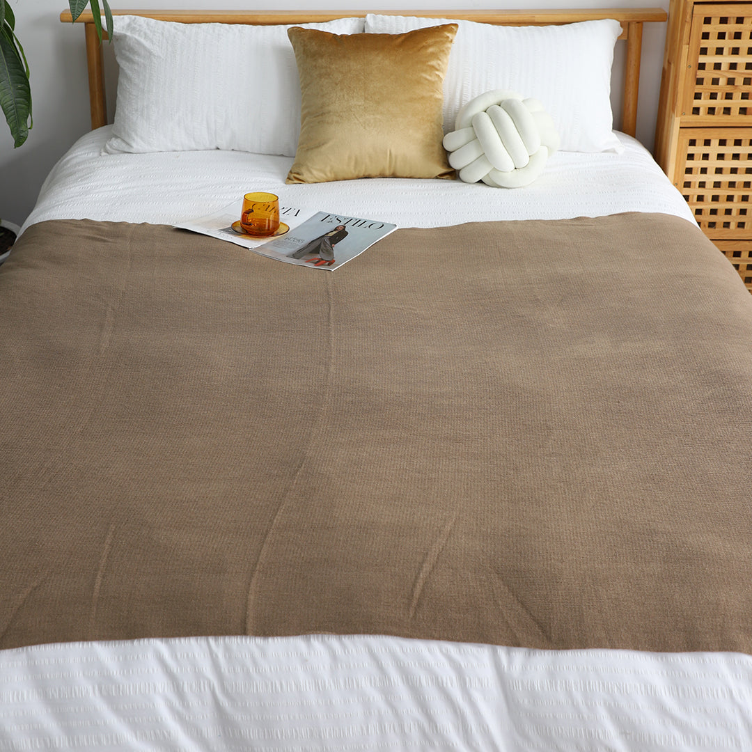 2X Coffee Acrylic Knitted Throw Blanket Solid Fringed Warm Cozy Woven Cover Couch Bed Sofa Home Decor