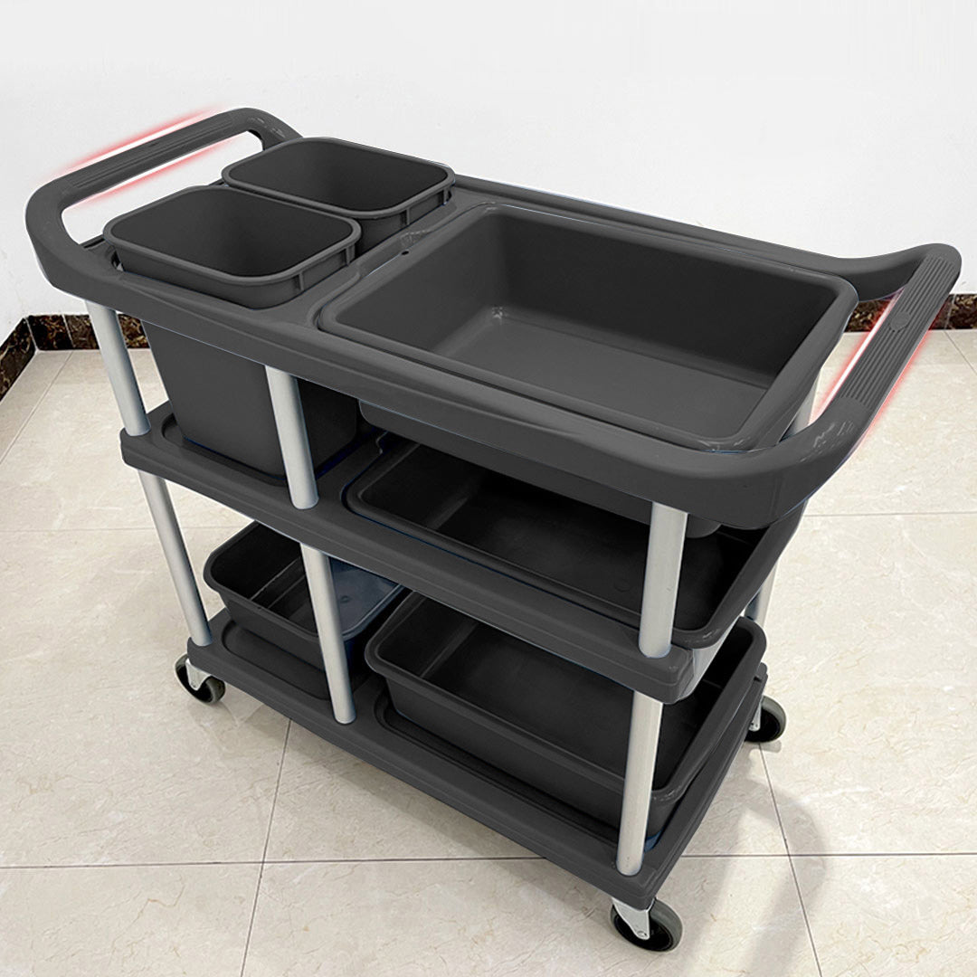 Soga 3 Tier Commercial Soiled Food Trolley Dirty Plate Cart Five Buckets Kitchen Food Utility