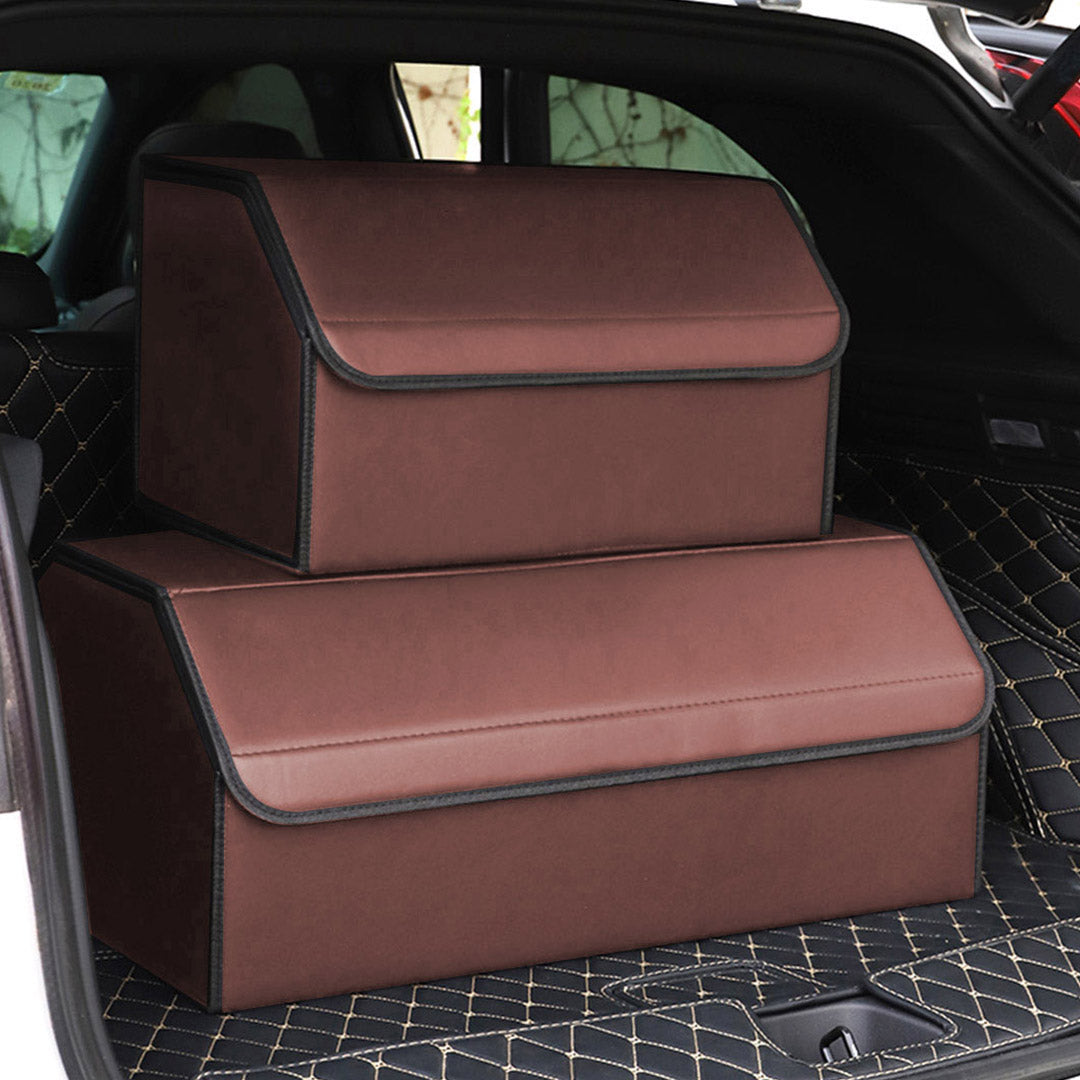 Soga 2 X Leather Car Boot Collapsible Foldable Trunk Cargo Organizer Portable Storage Box Coffee Medium