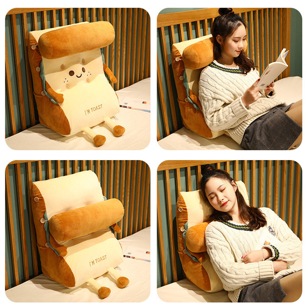 2X Smiley Face Toast Bread Wedge Cushion Stuffed Plush Cartoon Back Support Pillow Home Decor