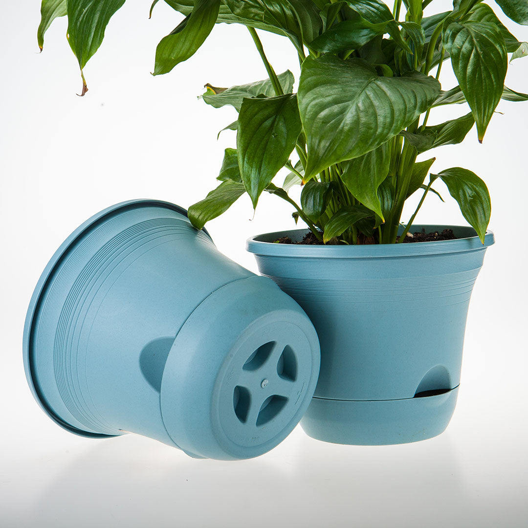 20cm Blue Plastic Plant Pot Self Watering Planter Flower Bonsai Indoor Outdoor Garden Decor Set of 2