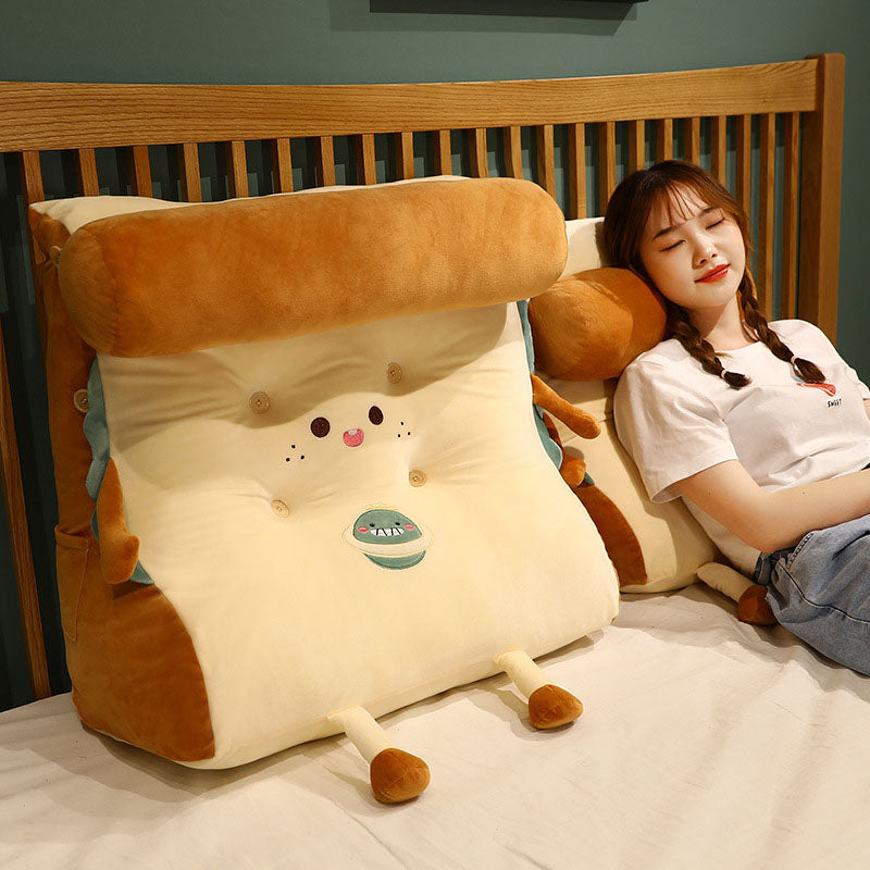 2X Cute Face Toast Bread Wedge Cushion Stuffed Plush Cartoon Back Support Pillow Home Decor