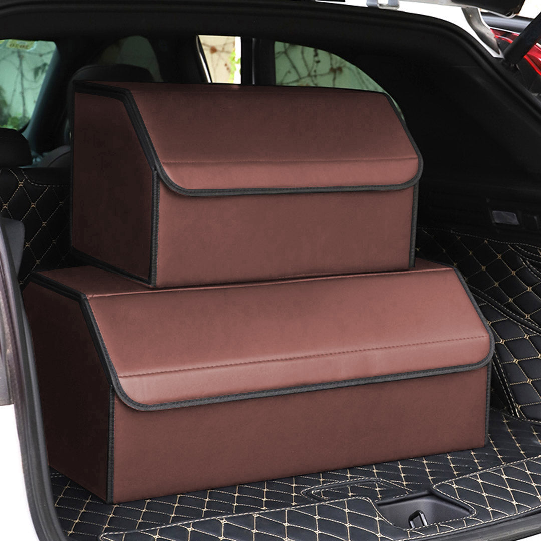 Soga Leather Car Boot Collapsible Foldable Trunk Cargo Organizer Portable Storage Box Coffee Large