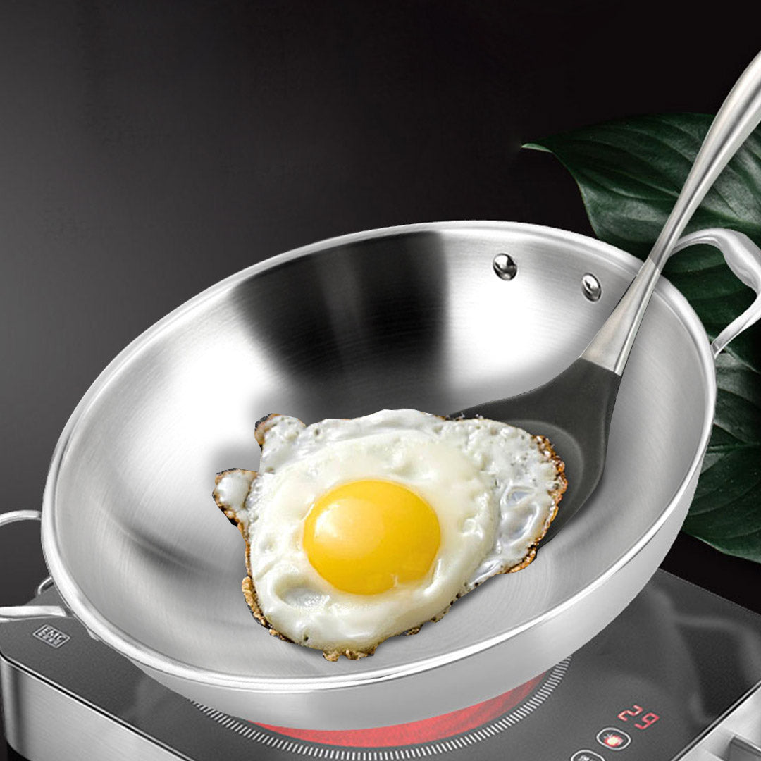 Soga 2 X 3 Ply 38cm Stainless Steel Double Handle Wok Frying Fry Pan Skillet With Lid