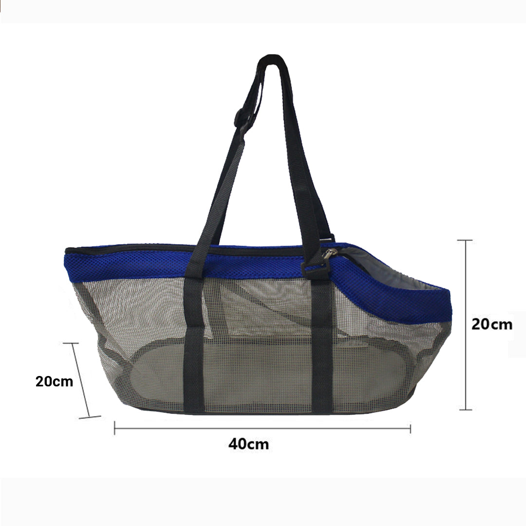 Grey Pet Carrier Bag Breathable Net Mesh Tote Pouch Dog Cat Travel Essentials