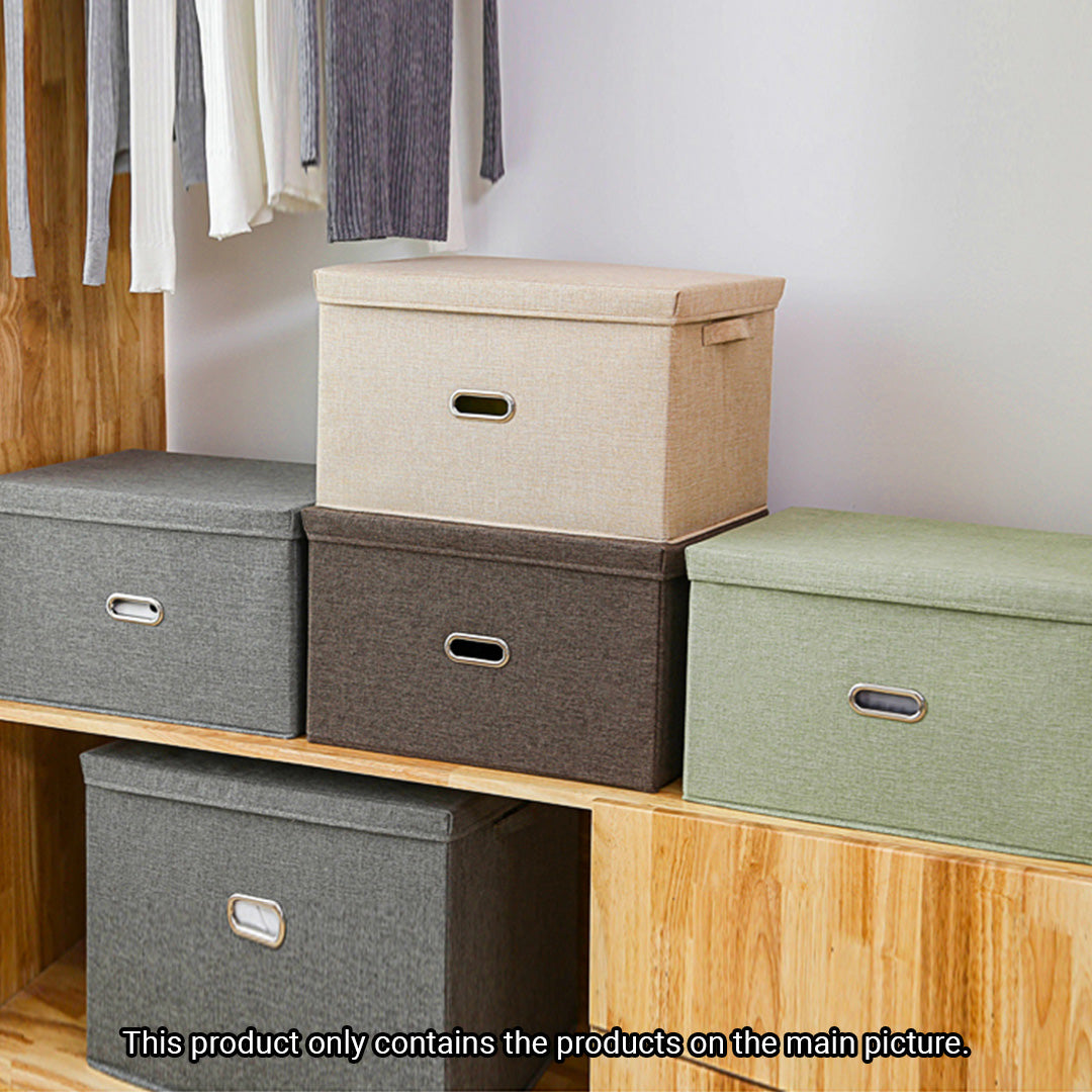 Beige Medium Foldable Canvas Storage Box Cube Clothes Basket Organiser Home Decorative Box