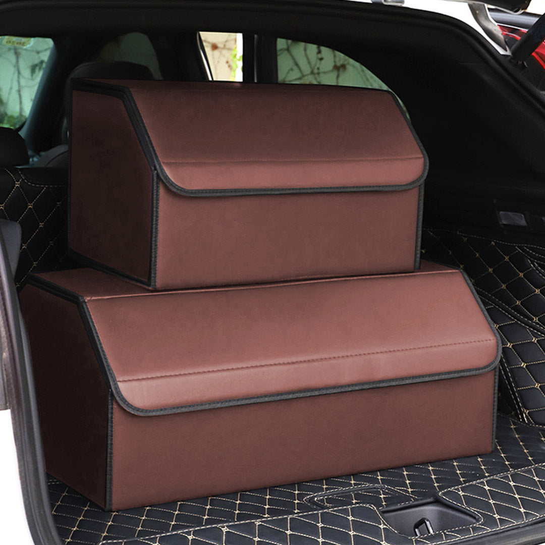 Soga 4 X Leather Car Boot Collapsible Foldable Trunk Cargo Organizer Portable Storage Box Coffee Medium