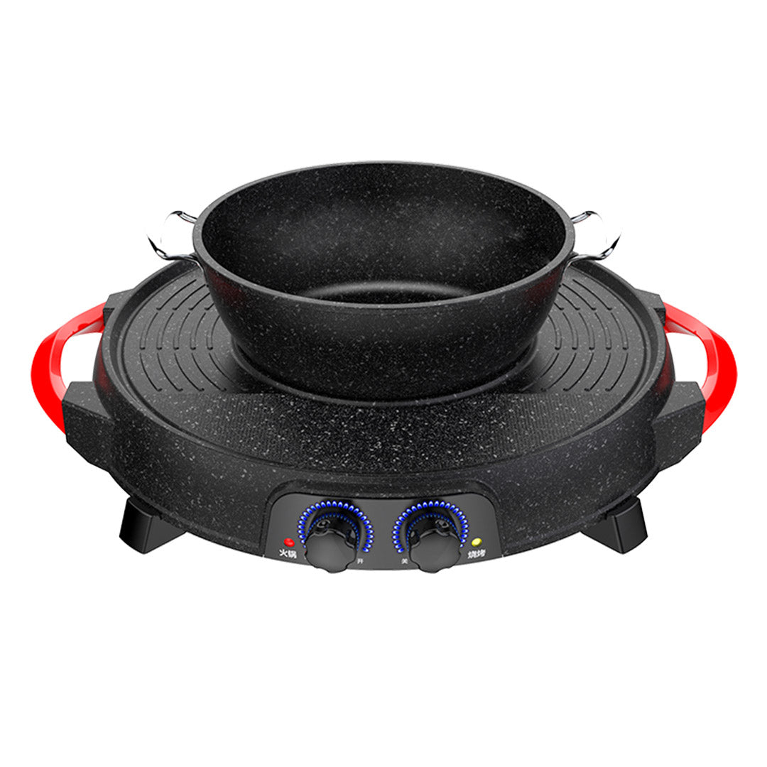 Soga 2 In 1 Electric Stone Coated Teppanyaki Grill Plate Steamboat Hotpot