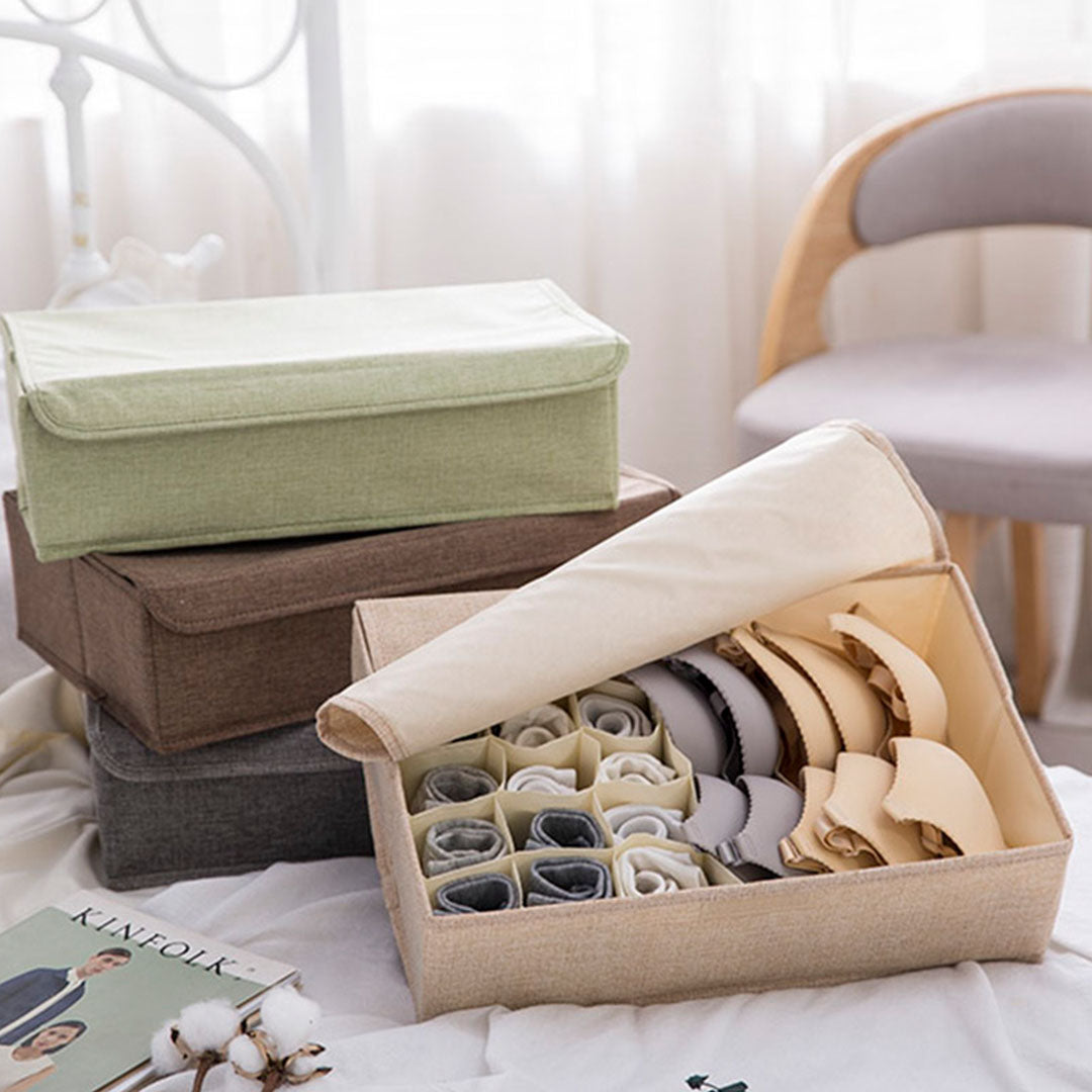 Beige Flip Top Underwear Storage Box Foldable Wardrobe Partition Drawer Home Organiser