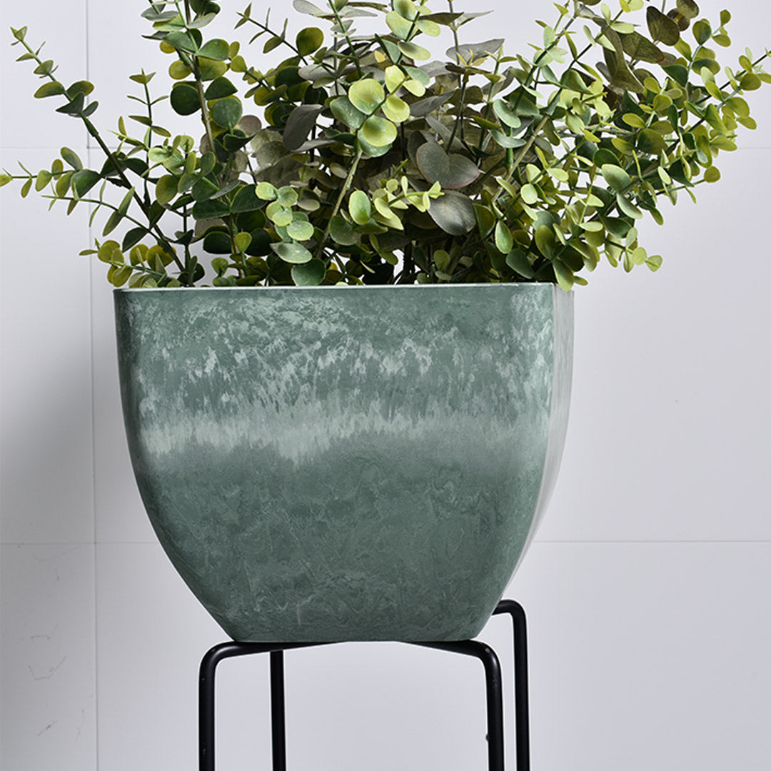 Soga 27cm Green Grey Square Resin Plant Flower Pot In Cement Pattern Planter Cachepot For Indoor Home Office