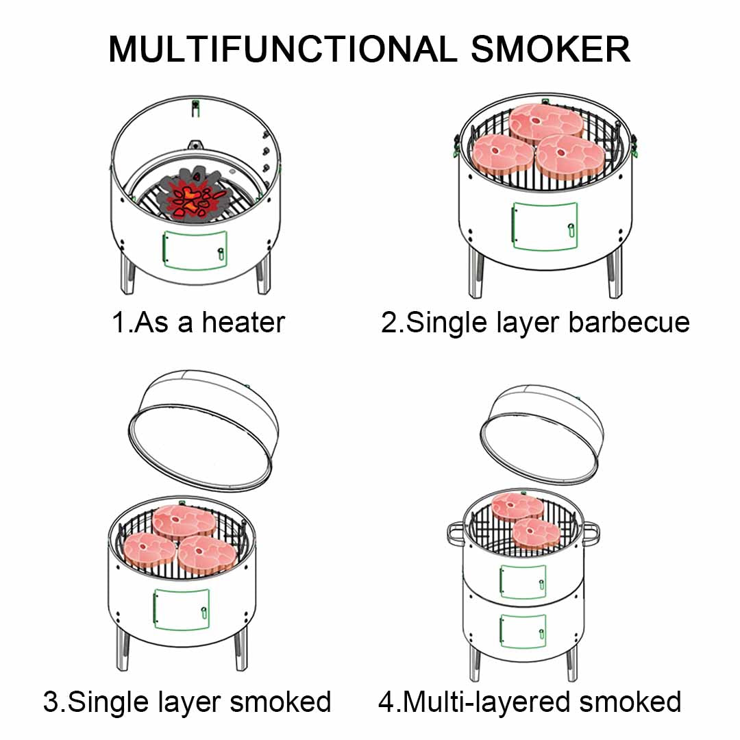 Soga 3 In 1 Barbecue Smoker Outdoor Charcoal Bbq Grill Camping Picnic Fishing