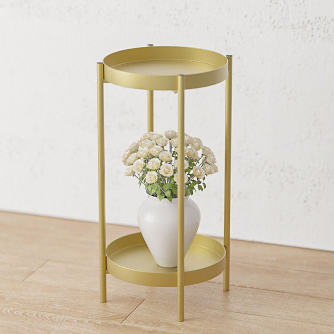 Soga 2 X 2 Layer 80cm Gold Metal Plant Stand Flower Pot Holder Corner Shelving Rack Indoor Display
