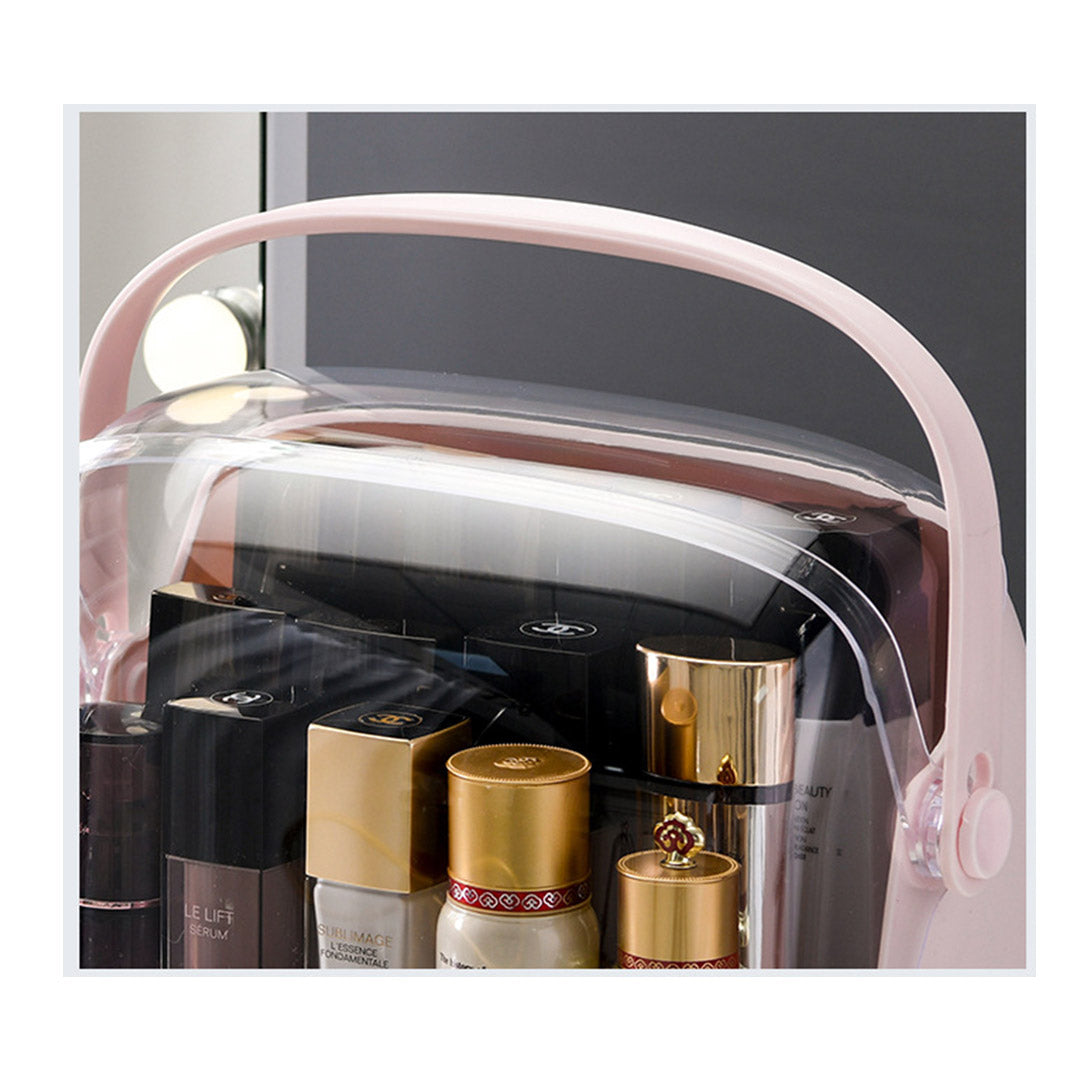 Soga 3 Tier Pink Countertop Makeup Cosmetic Storage Organiser Skincare Holder Jewelry Storage Box With Handle