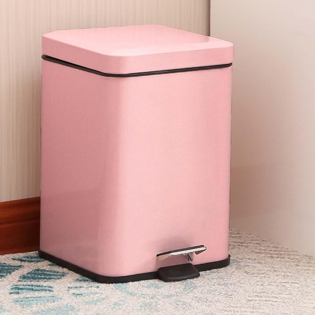 Soga Foot Pedal Stainless Steel Rubbish Recycling Garbage Waste Trash Bin Square 6 L Pink