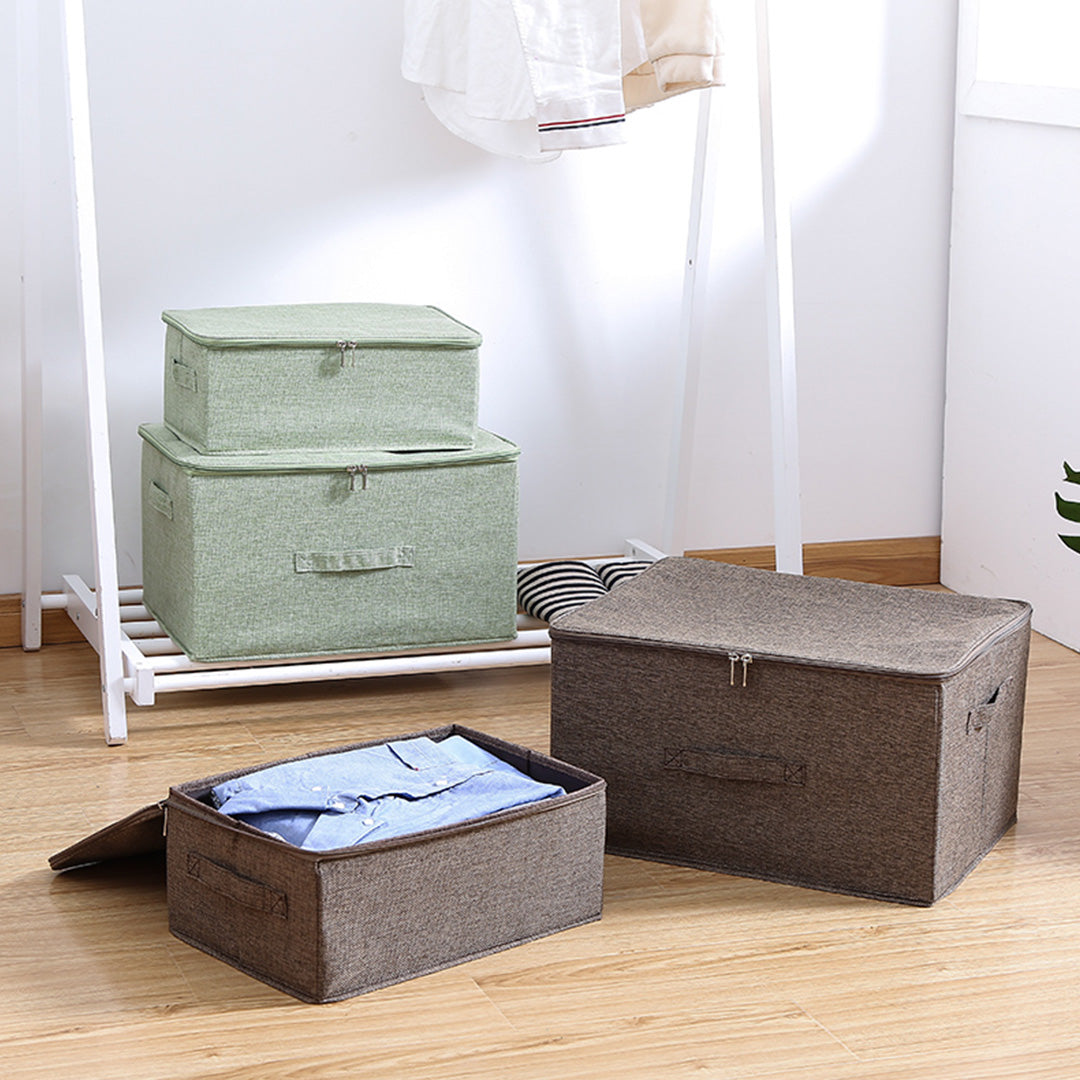 2X Green Small Portable Double Zipper Storage Box Moisture Proof Clothes Basket Foldable Home Organiser