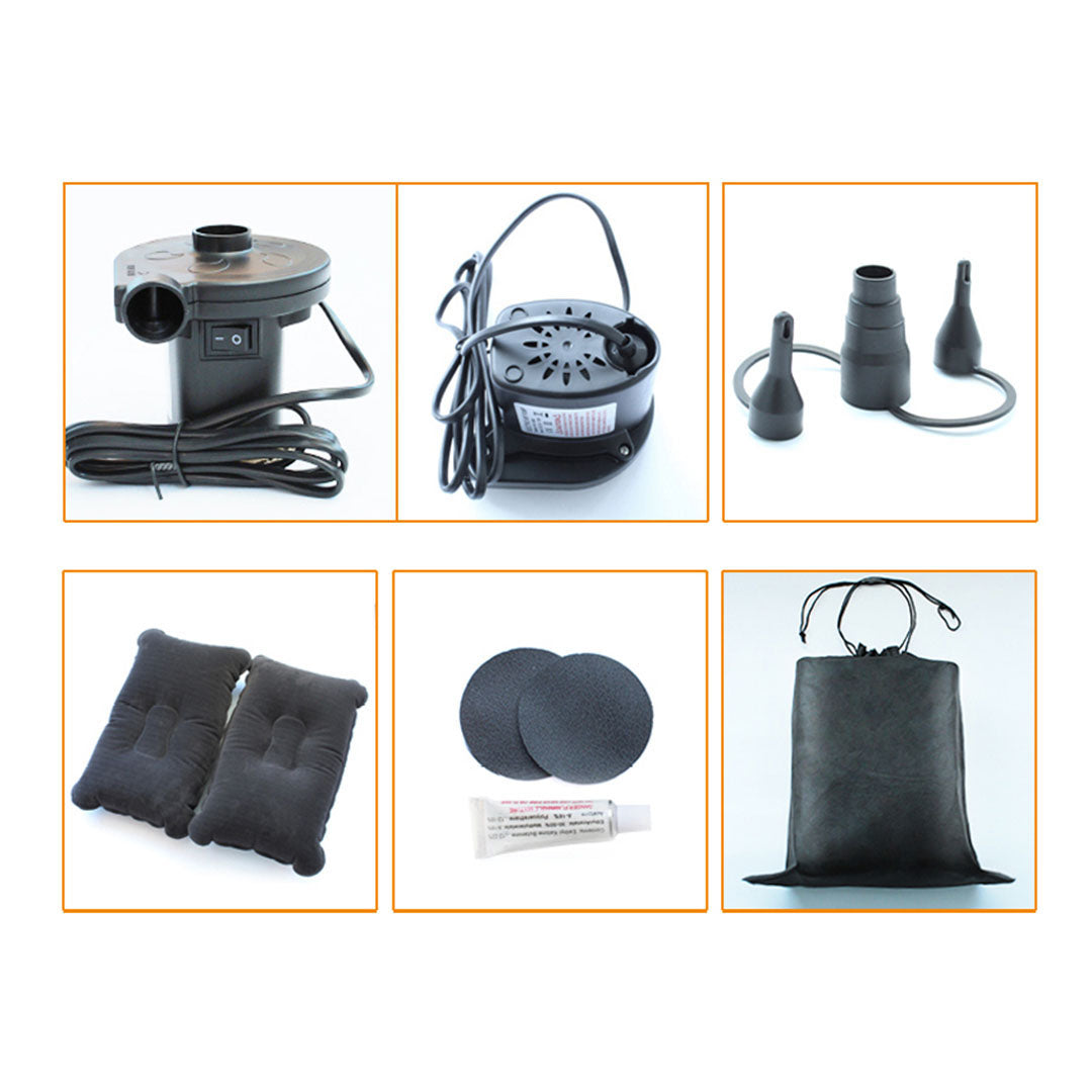 Grey Stripe Inflatable Car Mattress Portable Camping Rest Air Bed Travel Compact Sleeping Kit Essentials