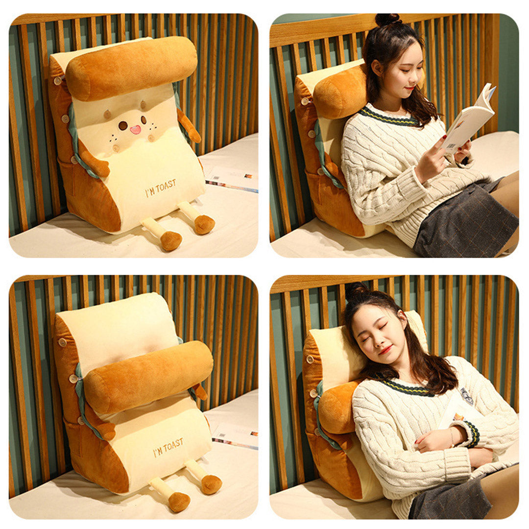 Cute Face Toast Bread Wedge Cushion Stuffed Plush Cartoon Back Support Pillow Home Decor