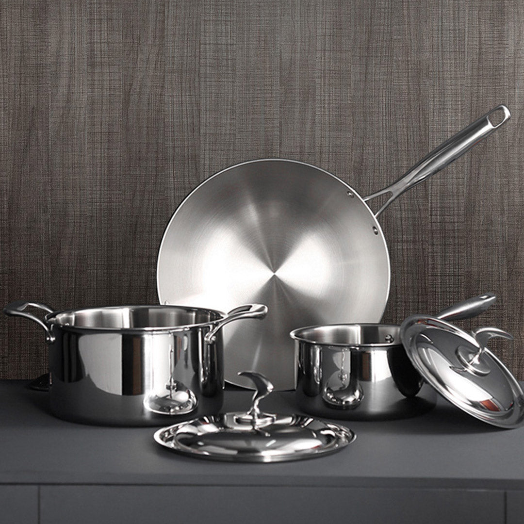 Soga 6 Piece Cookware Set 18/10 Stainless Steel 3 Ply Frying Pan, Milk, And Soup Pot With Lid
