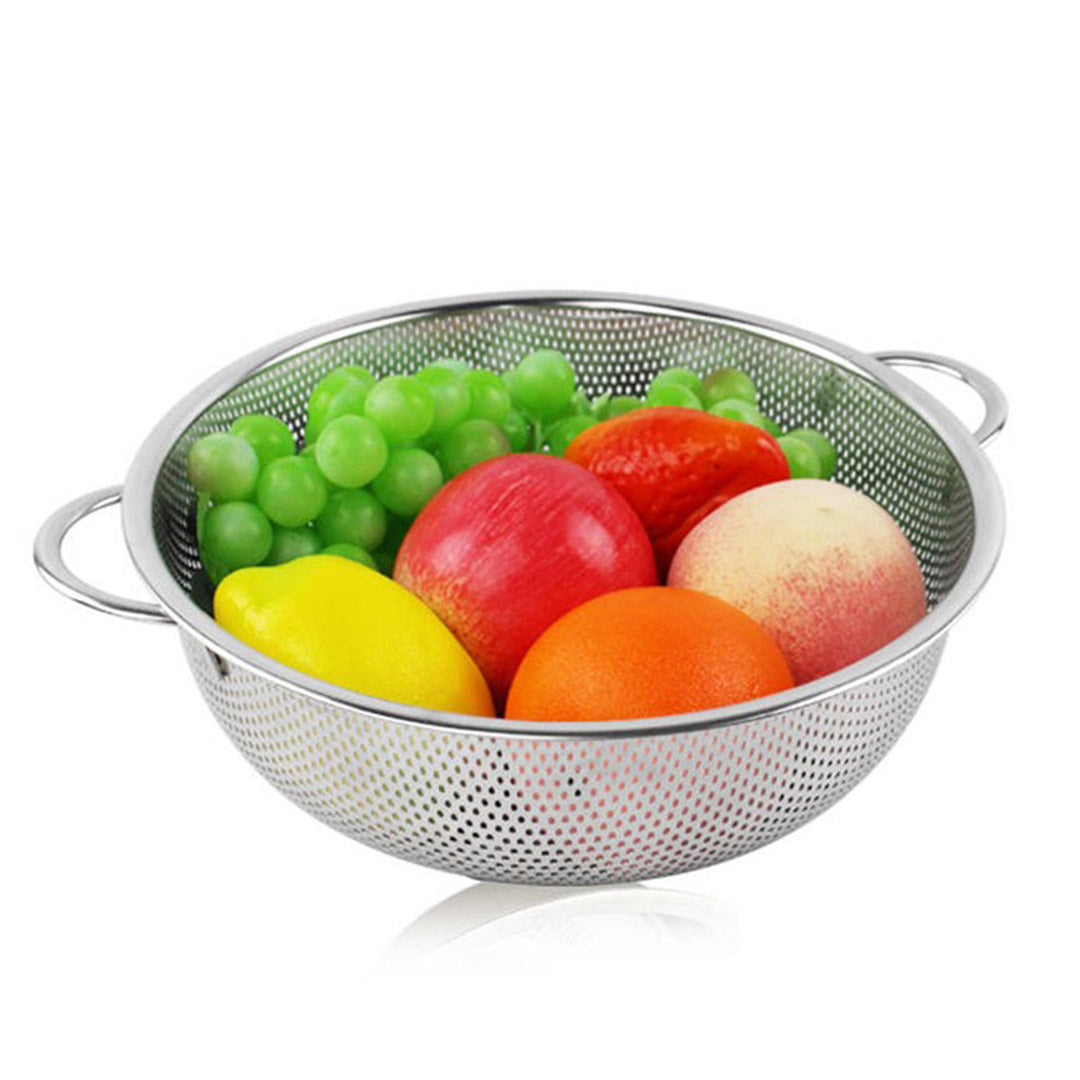 Stainless Steel Perforated Metal Colander Set Food Strainer Basket Mesh Net Bowl with 2 Handle