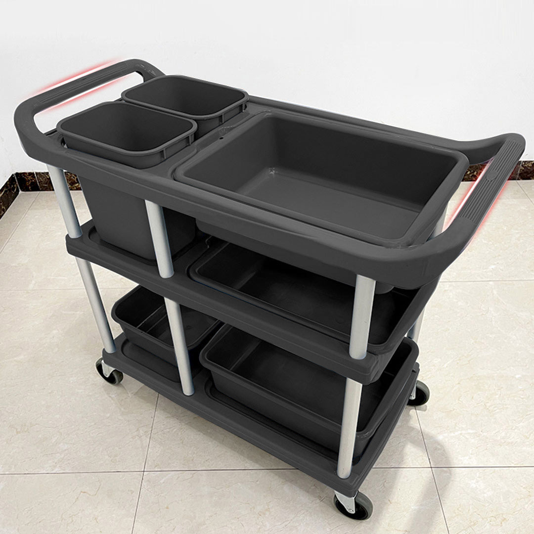 Soga 2 X 3 Tier Commercial Soiled Food Trolley Dirty Plate Cart Five Buckets Kitchen Food Utility