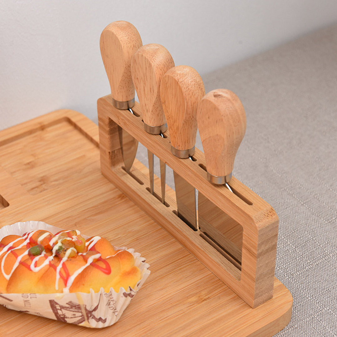 Soga 2 X 36cm Brown Rectangular Wood Cheese Board Charcuterie Serving Tray With Knife Set Countertop Decor