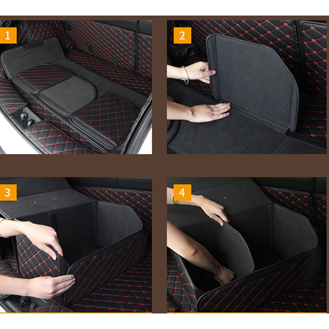 Soga 4 X Leather Car Boot Collapsible Foldable Trunk Cargo Organizer Portable Storage Box Black/Red Stitch Medium