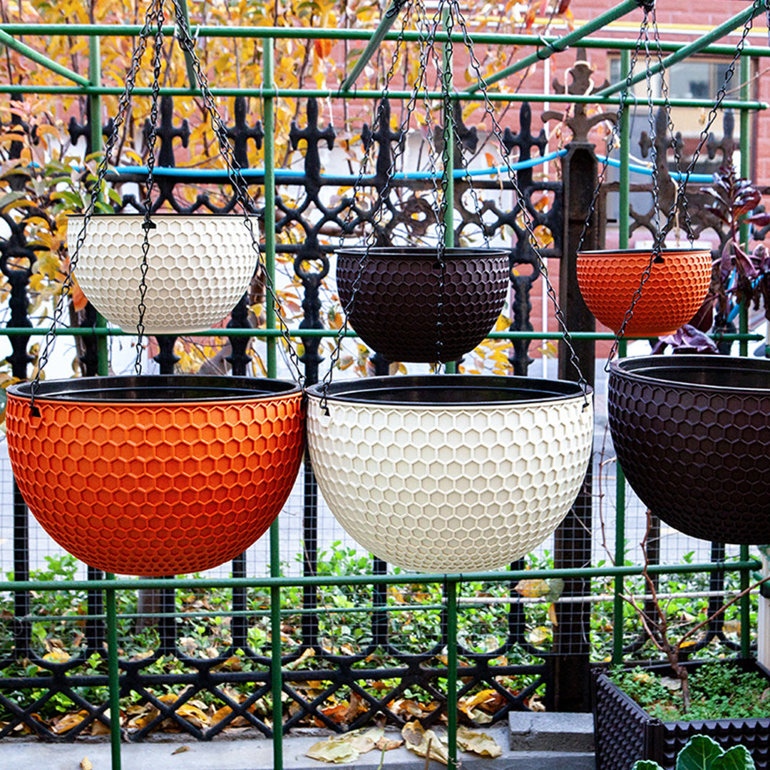 2X Coffee Medium Hanging Resin Flower Pot Self Watering Basket Planter Indoor Outdoor Garden Decor