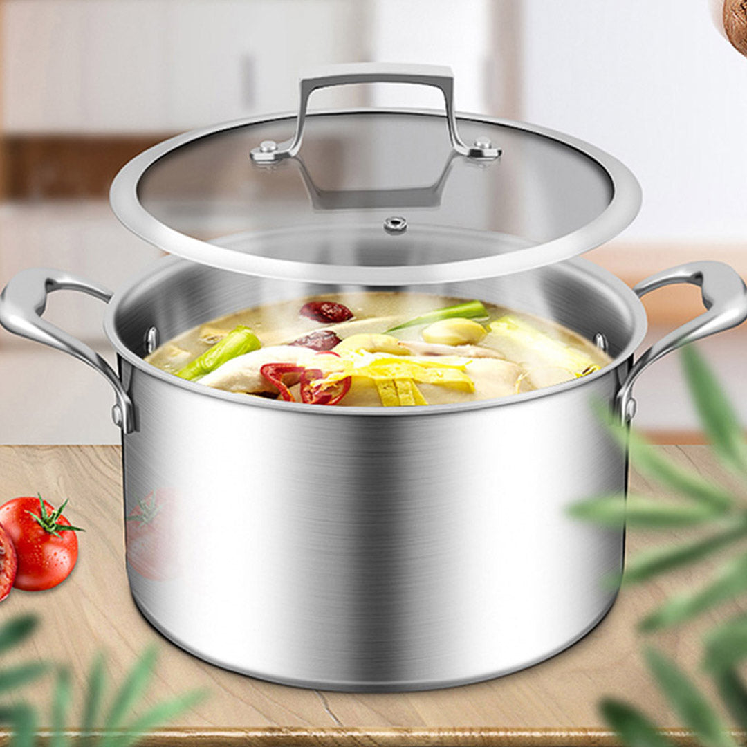 Soga 24cm Stainless Steel Soup Pot Stock Cooking Stockpot Heavy Duty Thick Bottom With Glass Lid