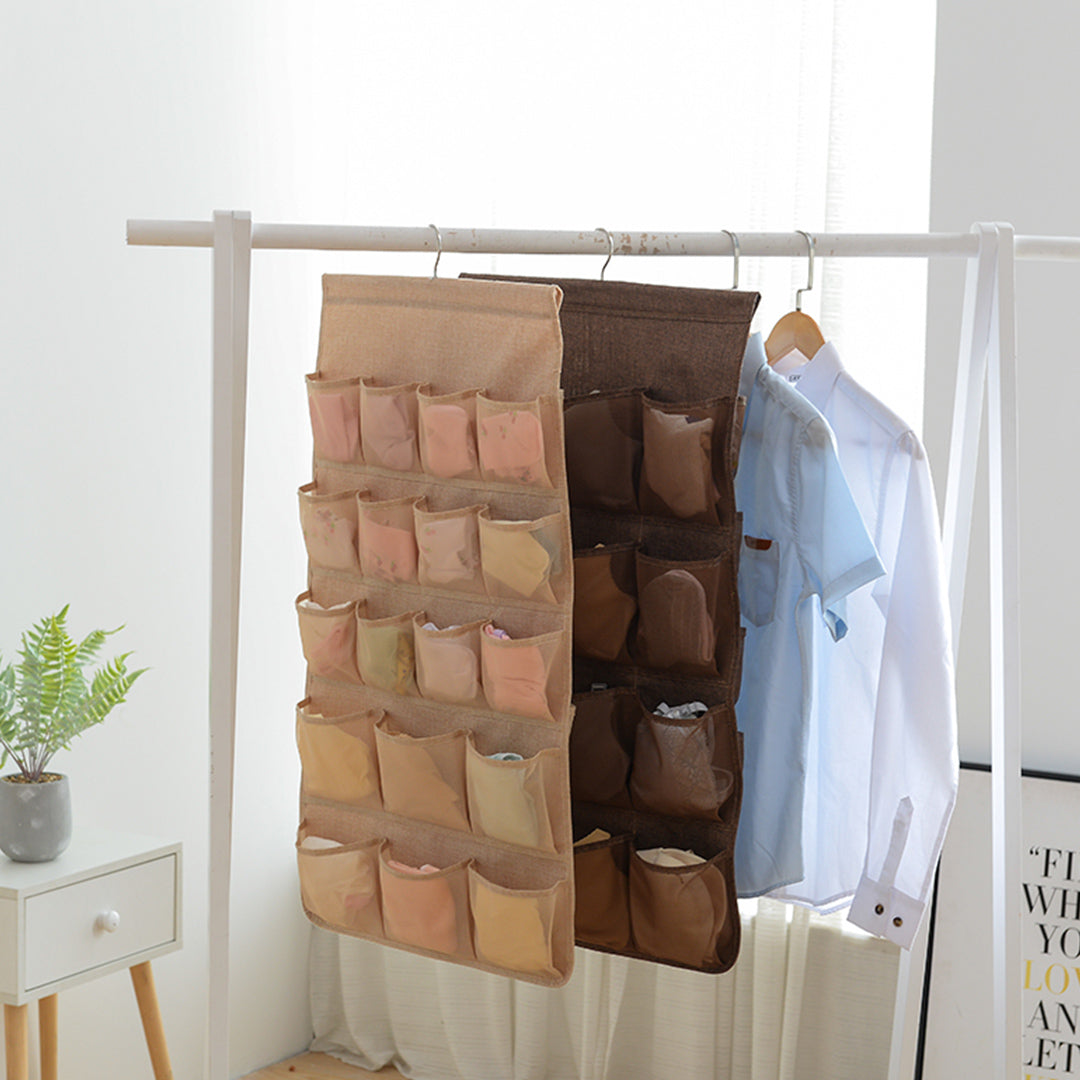 Coffee Double Sided Hanging Storage Bag Underwear Bra Socks Mesh Pocket Hanger Home Organiser